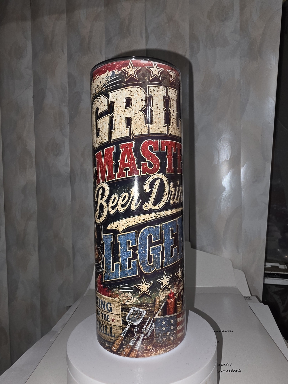 Grill Master Beer Drink Tumbler - Patriotic Red, Blue, Cream